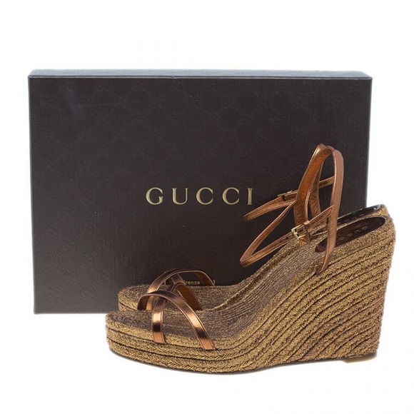 GUCCI Bronze Metallic Lia Espadrilles Wedge Platforms 😍 - Picture 2 of 12